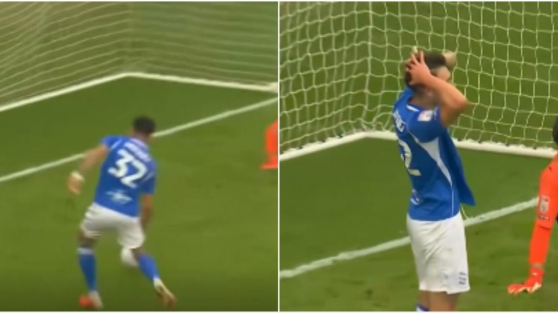Con el arco libre y el arquero en el piso: Vázquez tiró la más fácil arriba del travesaño y se hizo viral en el Championship